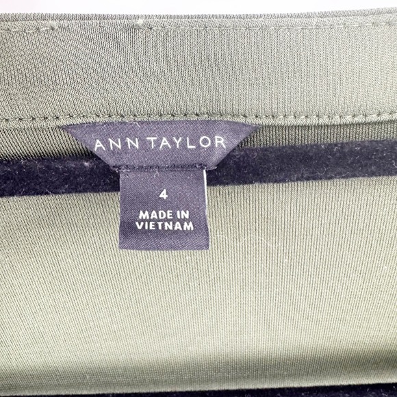 Ann Taylor Olive Green Ruffle Neck Wrap Dress Long Sleeve Stretch Jersey 4 - Picture 4 of 7